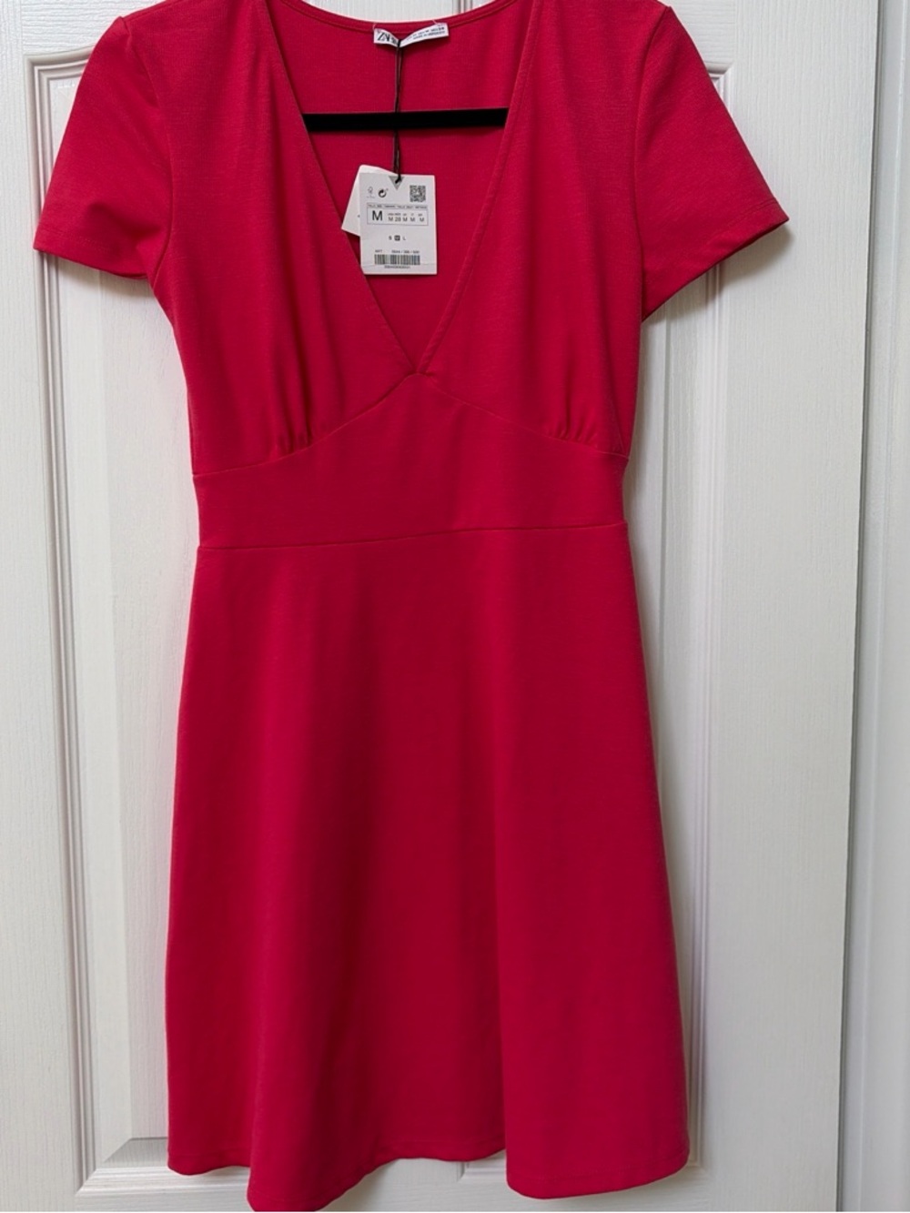 Zara Bright Pink V-Neck Mini Dress